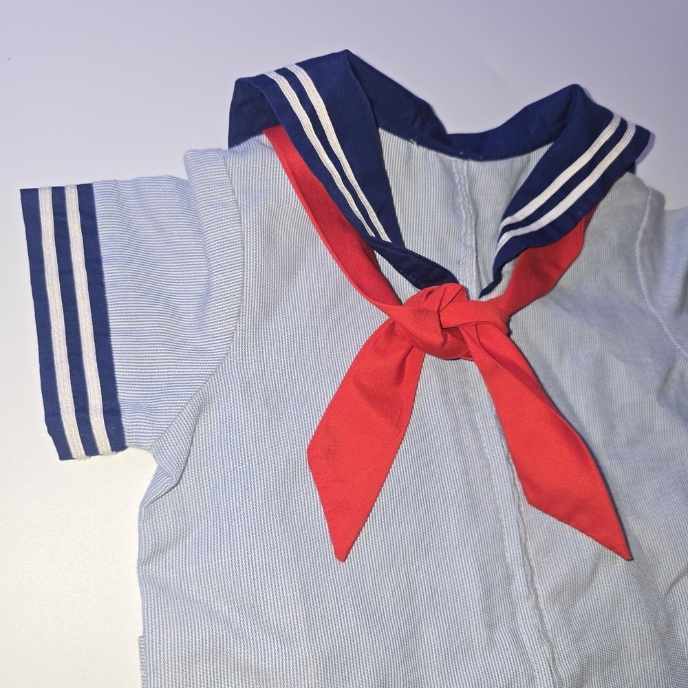 Vintage Baby Sailor Marine Boat Nautical One Piece Suit 6/9 Mos Sailboat - Picture 2 of 7